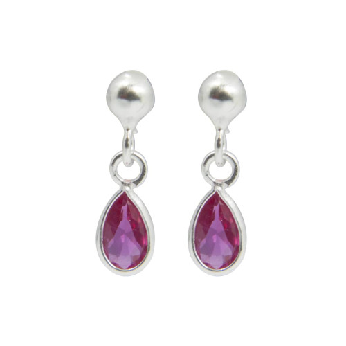 Brinco Prata Bola com Zircônia Gota Granada Baby 13x4mm