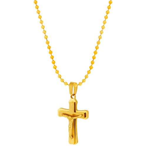 Colar de Aço Crucifixo Dourado IPG 32x21mm 60cm