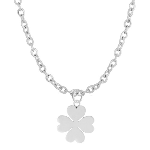 Colar de Aço Trevo da Sorte 9x9mm 60cm com extensor 50cm