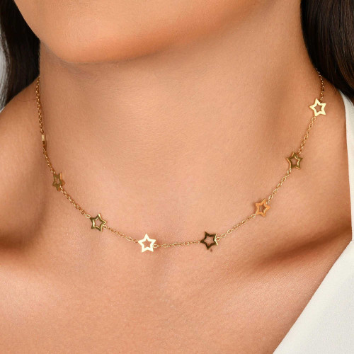 Colar de Aço Estrelas IPG 40 cm + 5cm extensor