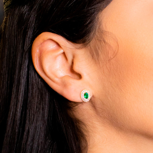Brinco OvalPrata Revestida 18k com Zircônia Verde 10x7mm
