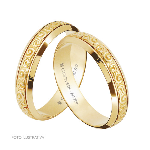 Aliança de Ouro 18k Absoluta Trabalhada 4.3mm