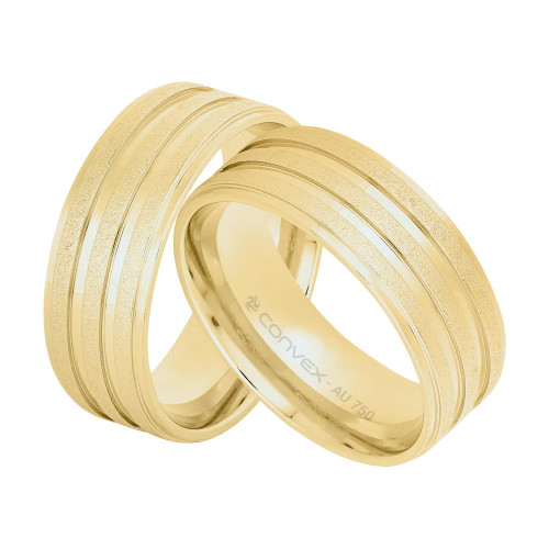 Aliança de Ouro 18k com filetes foscos 7mm