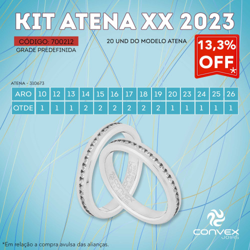 Kit com 20 Alianças de aço Atena (310673). 
Brinde 1 porta-joias. Desconto de 13,3% sobre o valor individual das alianças.