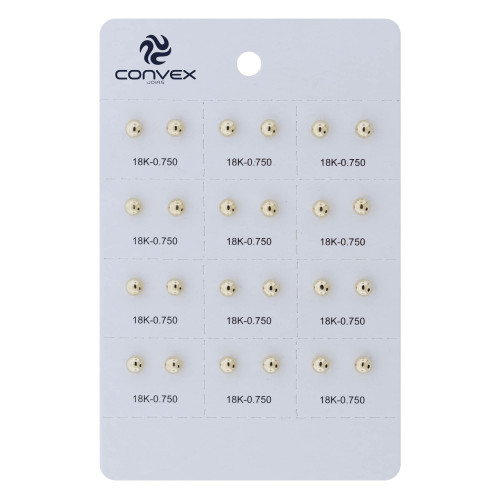 Brinco de Ouro 18k Baby Bolinha 4mm cartela com 12 pares