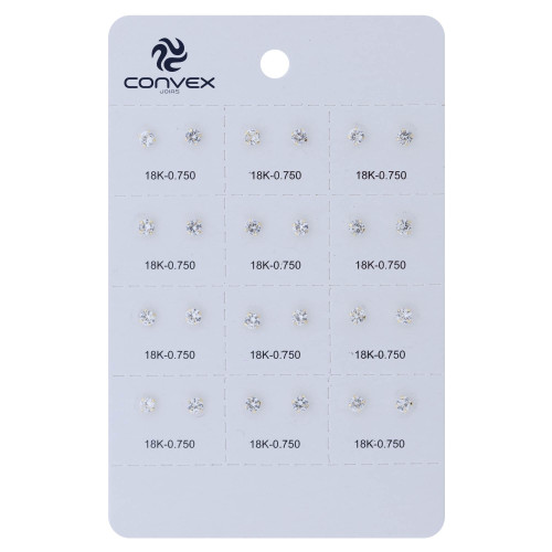 Brinco de Ouro 18k Baby Redondo com Zircônia Branca 3mm cartela com 12 pares