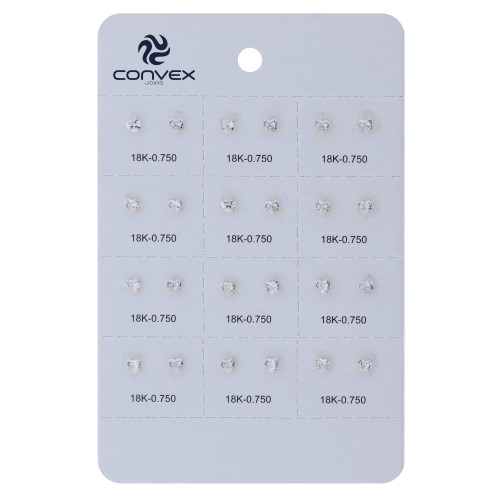 Brinco de Ouro 18k Baby Coração com Zircônia 3mm cartela com 12 pares