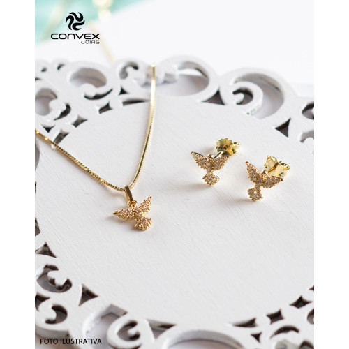 Pingente de Prata Divino Espírito Santo com Zircônias Brancas Revestido com Ouro 18k 12x10mm
