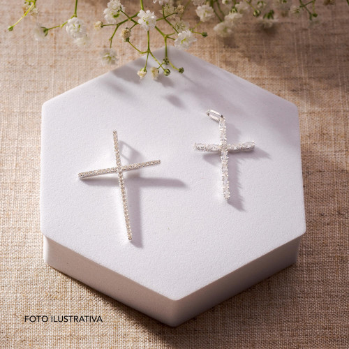 Pingente de Prata Cruz com Zircônias 35x25mm