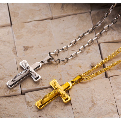 Crucifixo de Aço Fosco Dourado IPG 32x21mm
