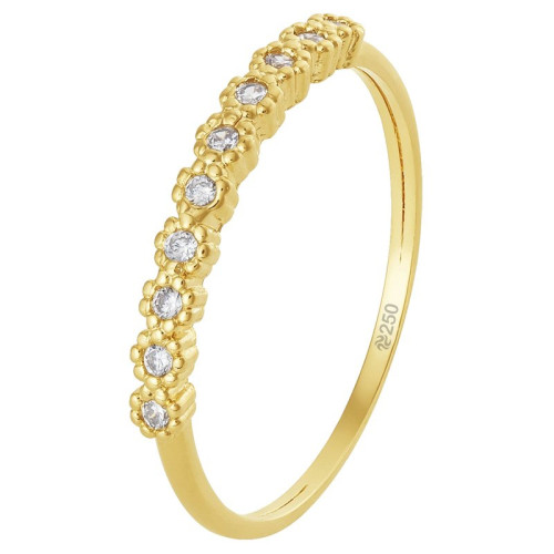 Anel Meia aliança Liga OURUM com Zircônias Brancas Ouro 250k