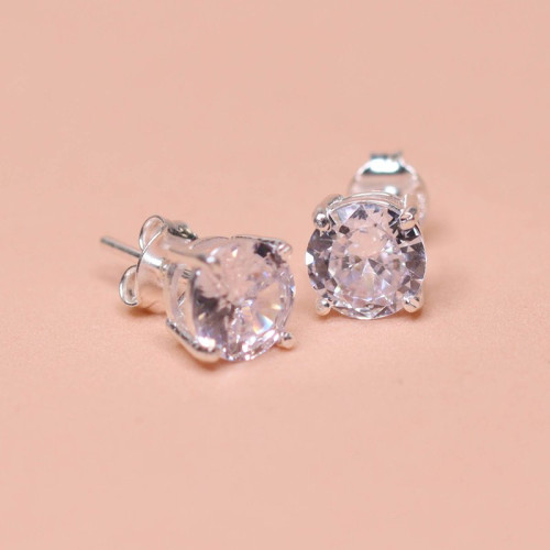 Brinco de Prata Ponto de Luz Coleção Fancy Zircônia Cristal 7mm