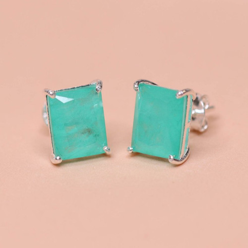 Brinco de Prata Coleção Fancy Retangular Fusion Verde 8x10