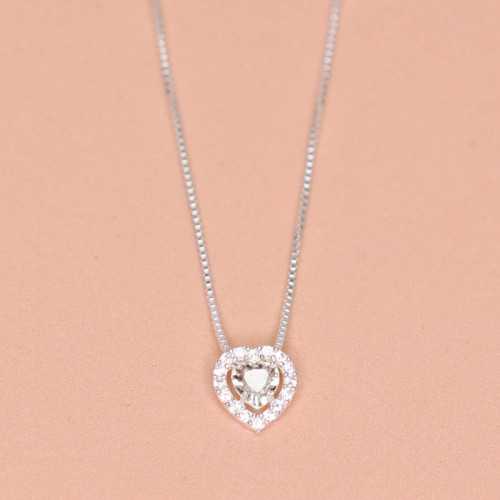 Colar de Prata Coleção Princess Coração Cristal 4mm 45cm