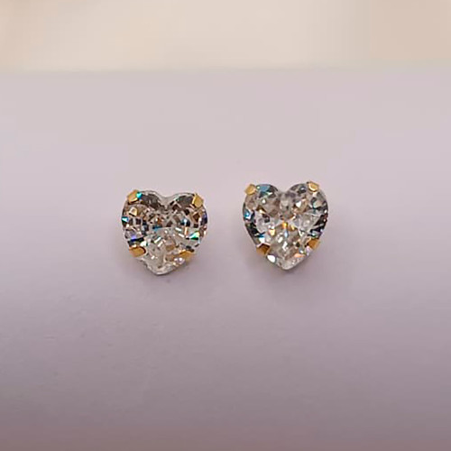 Brinco de Ouro 18k Coração Zircônia 3mm Tarraxa Baby