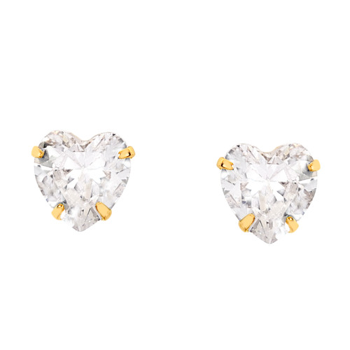 Brinco de Ouro 18k Coração Zircônia 3mm Tarraxa Baby