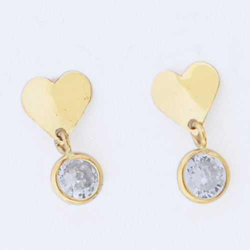 Brinco de Ouro 18k Coração Zircônia Tarraxa Baby