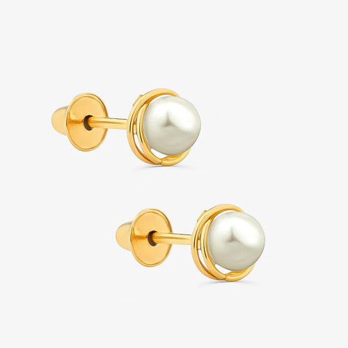 Brinco de Ouro 18K Pérola 3mm Tarraxa Baby