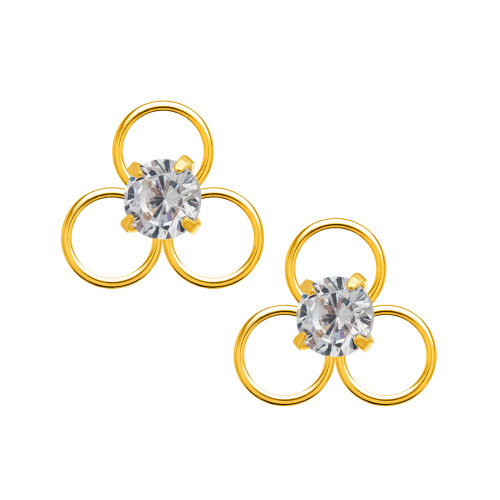 Brinco de Ouro 18K Três Argolas Tarraxa Baby