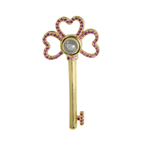 Pingente de Prata Neo Crystal Chave com Zircônia Revestida no ouro 18K Lente Declaração de Amor
