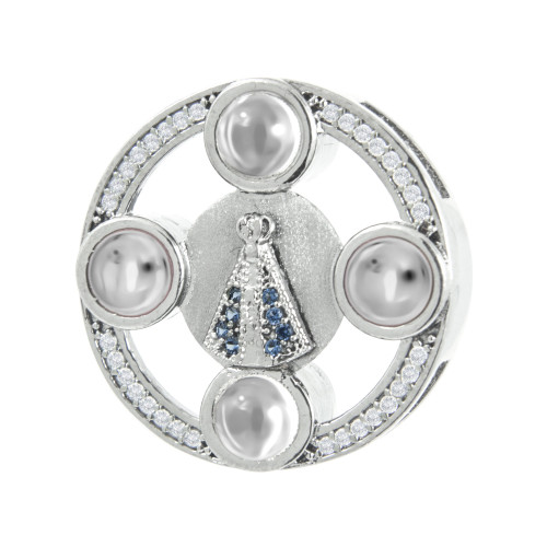 Neo Crystal de Prata NS Aparecida com Zircônias Brancas e azuis com 4 Orações 24mm
