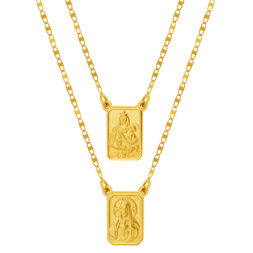 Escapulário de Ouro 18k Nossa Senhora do Carmo e Sagrado Coração de Jesus Malha Piastrini 12.6x9.2 60cm
Coleção Fé