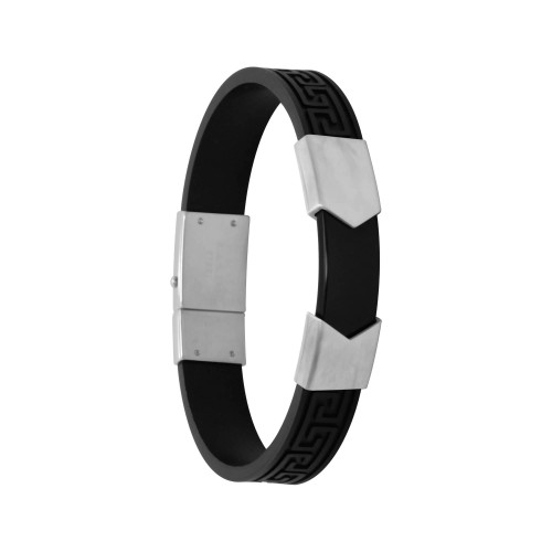 Pulseira Aço Algema com Caucciù Trabalhado Grego 12mm 21cm