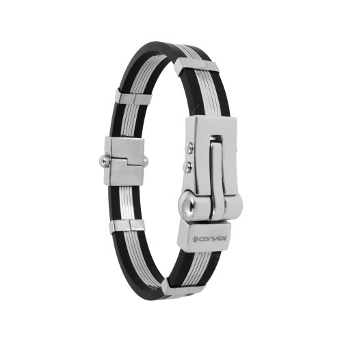 Pulseira de Aço Masculina Style com Caucciù 11mm 21cm