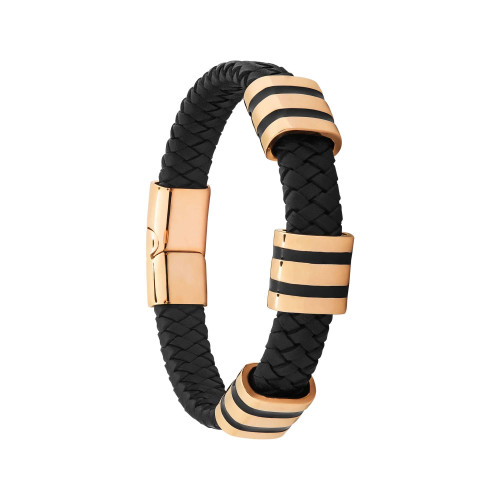 Pulseira Aço Rose Attack Couro Trançado IPR 12mm