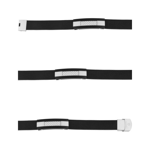 Pulseira de Aço Couro IPB com Fibra de Carbono 15mm 21cm