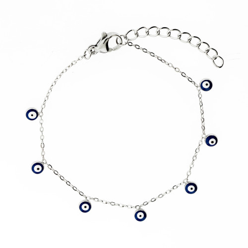 Pulseira de Aço Mistério Olho Grego 15cm com extensor 3cm