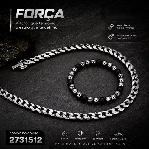 Combo Força Corrente de Aço + Pulseira