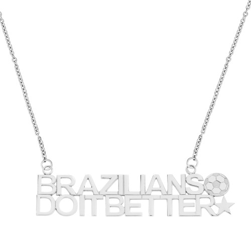 Colar de Aço da Copa Brazilians Do It Better com Bola e Estrela 45cm