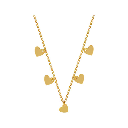 Colar Aço Groumet 5 Corações Lisos 0.9x0.8mm 45cm Gold IPG