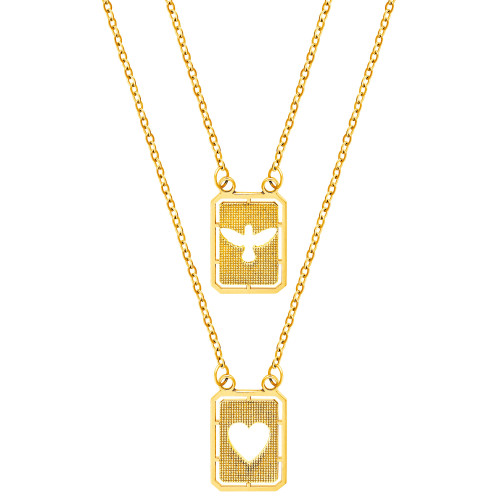 Escapulário de Aço Amor e Espírito Santo 60cm 14x11mm Gold IPG