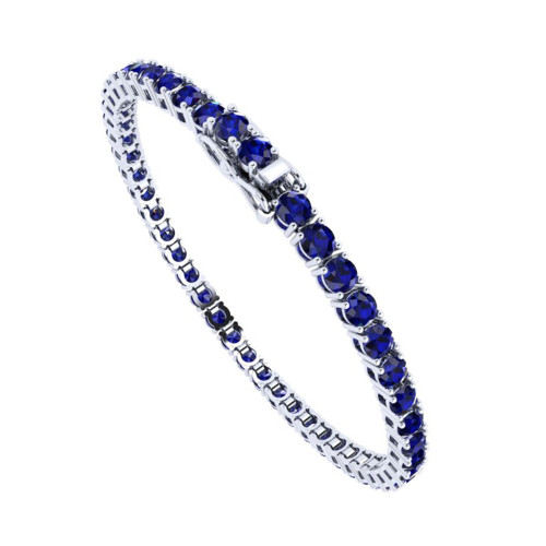 Pulseira de Prata Riviera Safira 3mm 16cm Zircônias Azuis