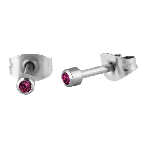 Brinco  de Aço Baby  Ponto de Luz Zircônia Rosa Bebê 2,8mm