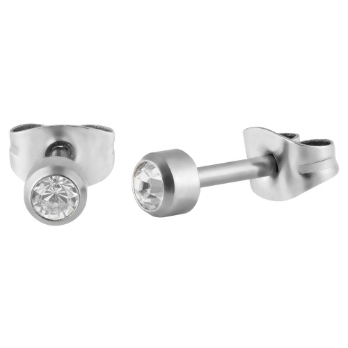 Brinco de Aço Ponto de Luz baby Zircônia Branca 4mm