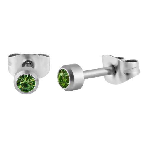 Brinco de Aço Ponto de Luz Zircônia Verde Clara 4mm