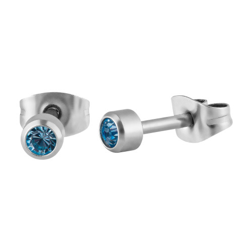 Brinco de Aço Baby  Ponto de Luz Zircônia Azul Clara 4mm