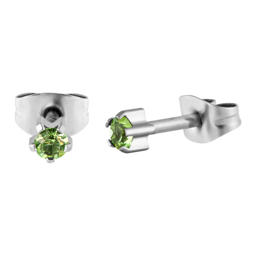 Brinco Aço Estrela com Zircônia Verde Clara 3,7mm
