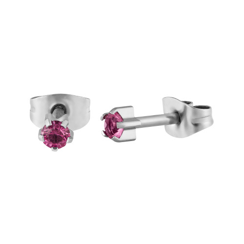 Brinco Aço Estrela com Zircônia Rosa Bebê 3,7mm
