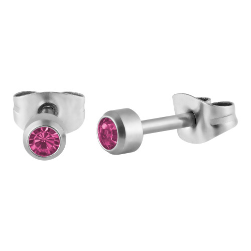 Brinco de  Aço Ponto de Luz Zircônia Rosa 4mm