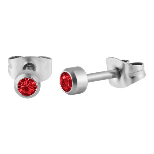 Brinco Aço Ponto de Luz Zircônia Vermelha 4mm