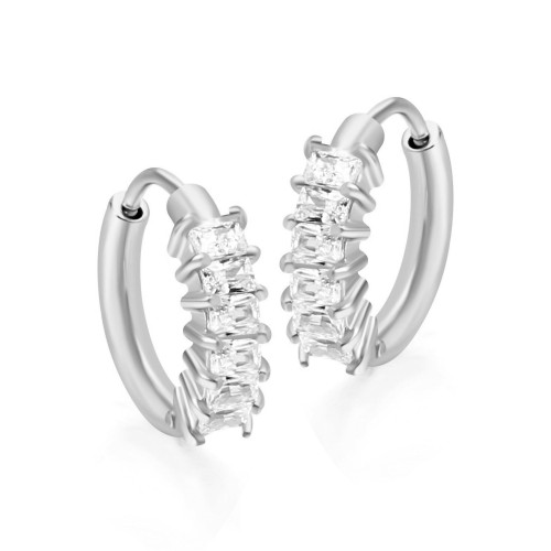 Brinco de Aço Argola Festa com Zircônias