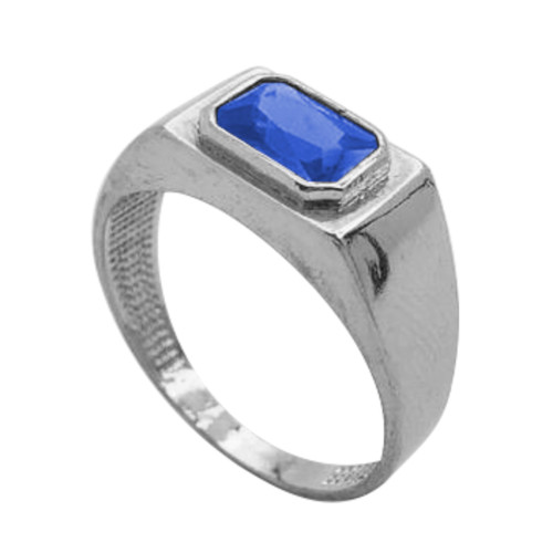 Anel Masculino Quadrado TRAD Prata com Zirconia Azul