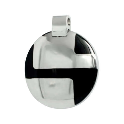 Pingente Aço Redondo Abstrato com Resina Preta 40x40mm