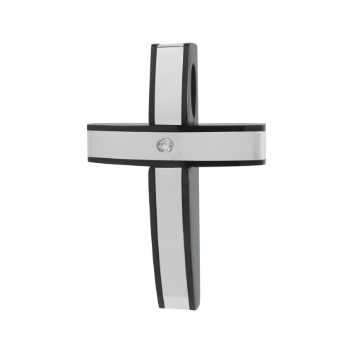 Pingente de Aço Cruz com Zircônia e IPB 40x27mm