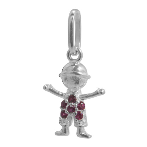 Pingente Prata Menino com Zircônia Vermelha 14x10mm