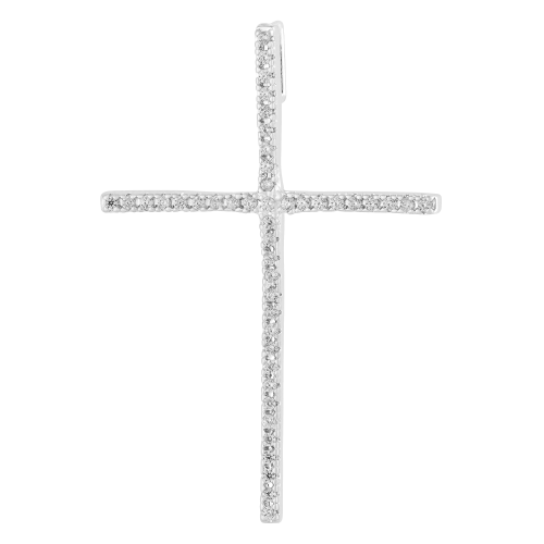 Pingente de Prata Cruz com Zircônias 35x25mm